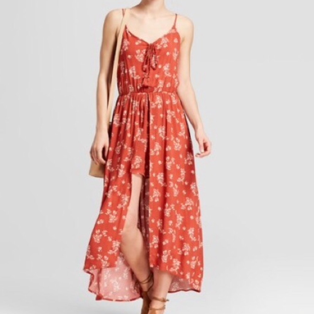 Spaghetti strap romper maxi dress